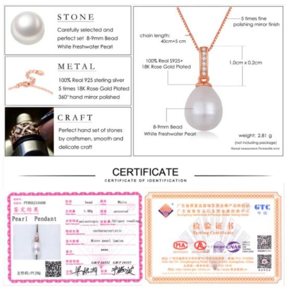 18k Rose Gold Freshwater Pearl Necklace S925 - Picture 5 of 6